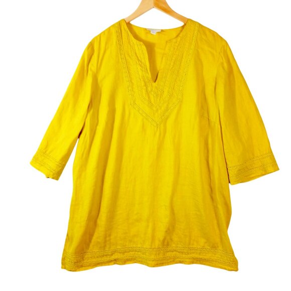 Charter Club Tops - Charter Club, 18W, Linen Tunic w/ Embroidered Detail, 3/4 Sleeves, Boho Bohemian